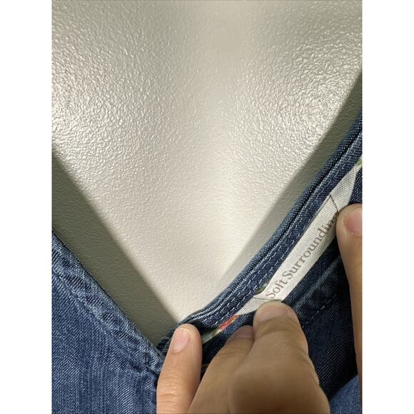 Soft Surroundings Midi Dress L Blue Take A‎ Twirl Chambray V-Neck A Line Y2K - Picture 6 of 9